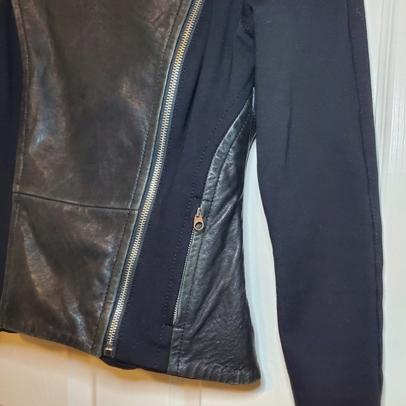 TED BAKER Black Leather Blend Moto Zip Collar Women Motocycle Jacket Sz 4 - Picture 4 of 16